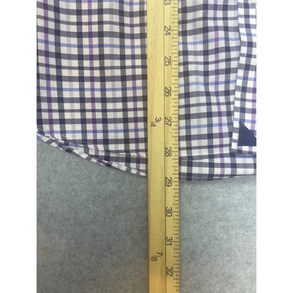 UNTUCKit Button Up Shirt Mens XL White Plaid Checks‎ Slim Fit Purple Black - Picture 7 of 9